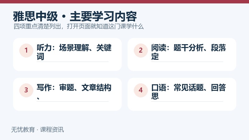 天津新东方大学生雅思中级课程主要学习内容