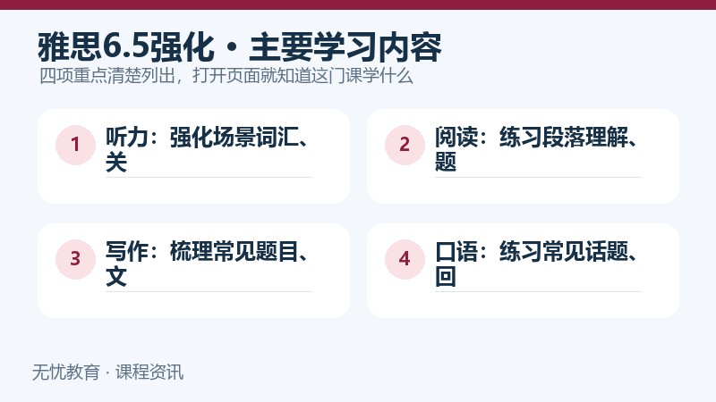 天津新东方大学生雅思6.5分强化课程主要学习内容